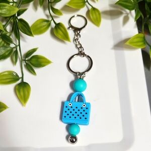 Blue Handbag Keychain with Polka Dots